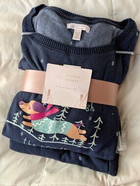NWT LC Lauren Conrad 2-Piece Lounge Pajama Set Navy Winter Plus Size 2X 20W 22W
